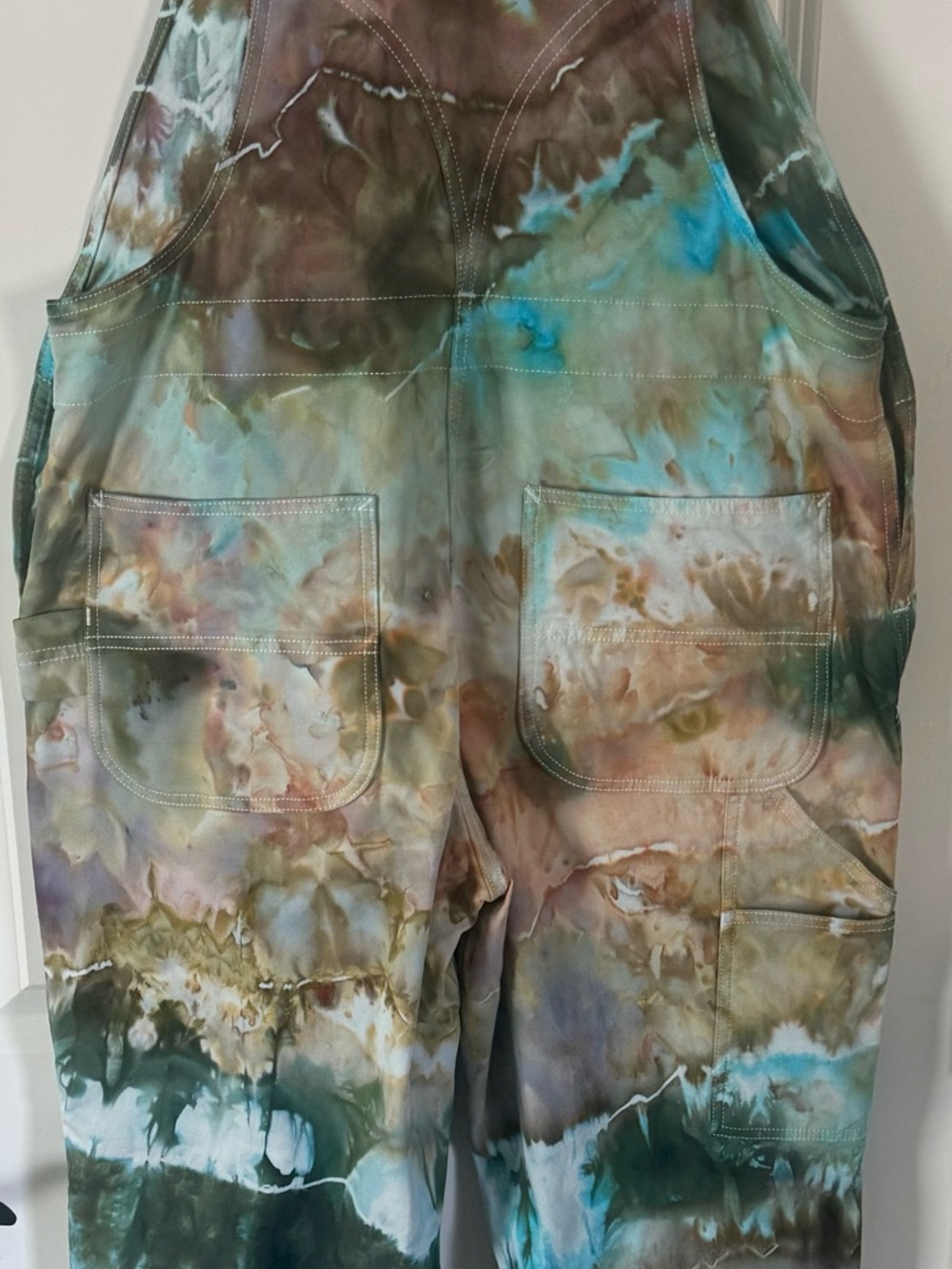 Carhartt Tie-Dye Overalls in Teal, Brown, White - Picture 4 of 9